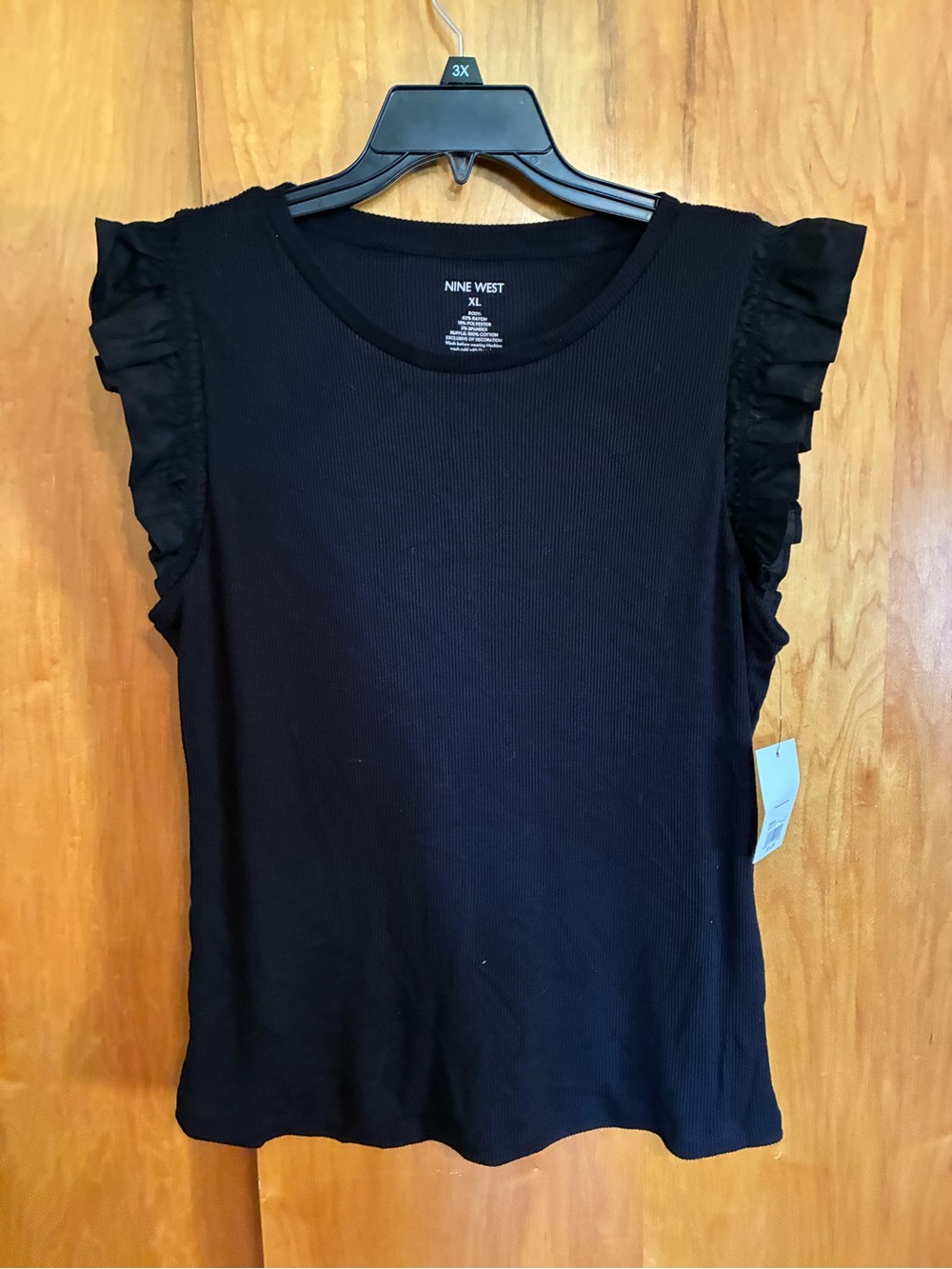 Nine West Black Sleeveless Ruffle-Trim Tank Top